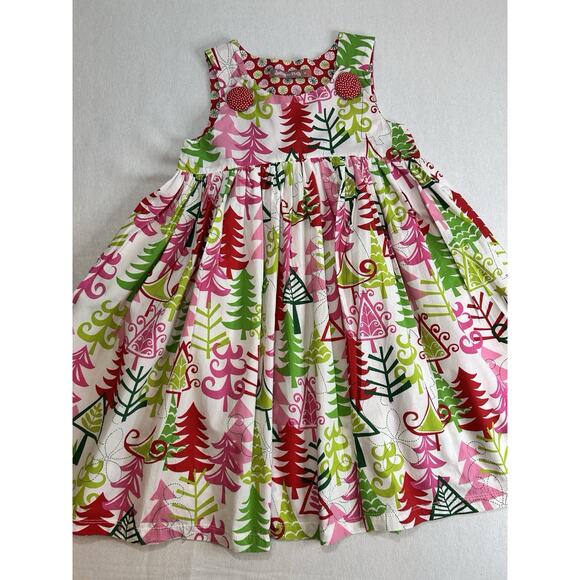 Jelly The Pug Christmas Tree Dress Girls Size 6 Smocked Layered Flowy Christmas - Picture 2 of 12